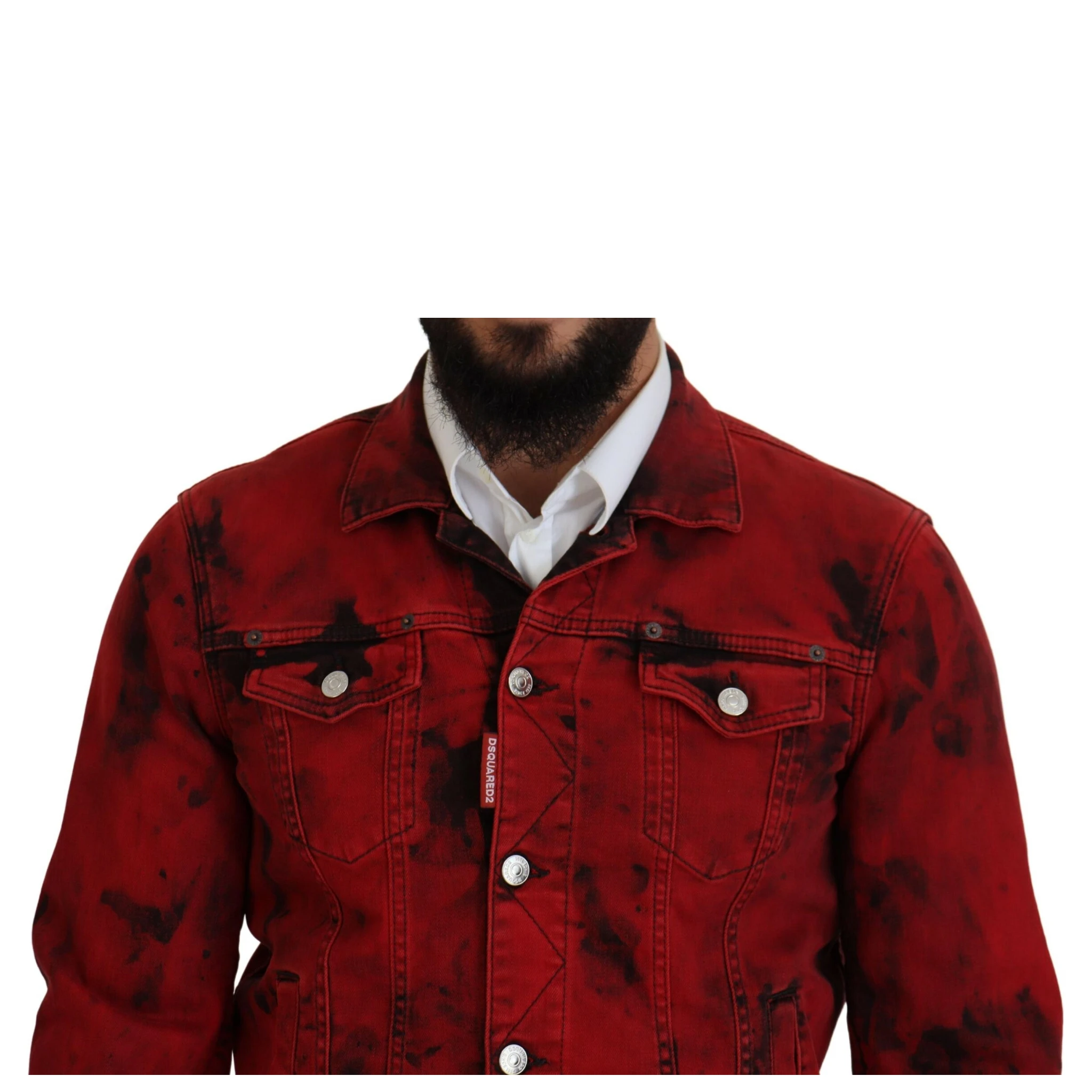 Red Black Tie Dye Collared Men Denim Jacket