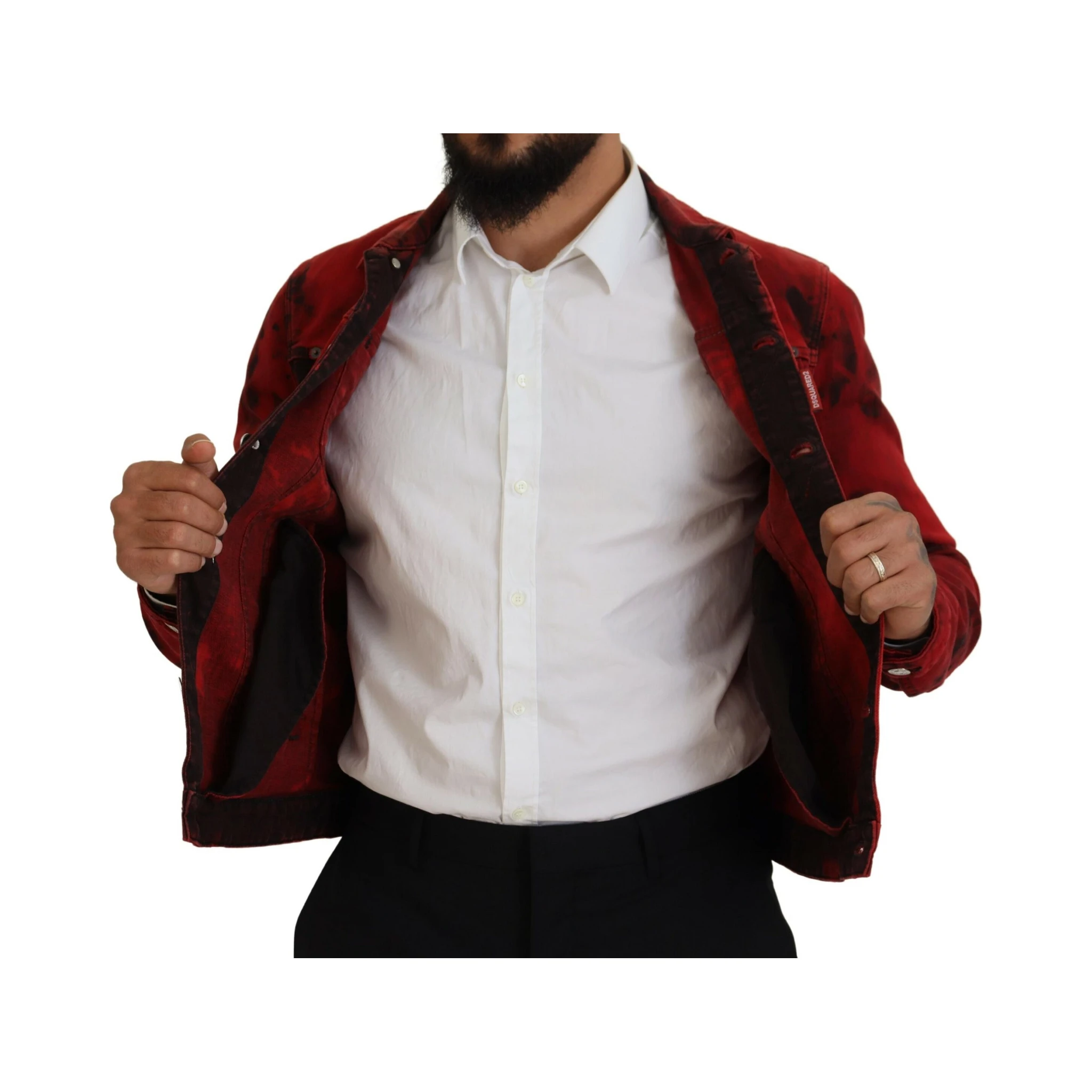 Red Black Tie Dye Collared Men Denim Jacket