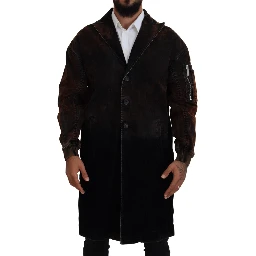 Brown Full Button Men Long Coat Cotton Jacket