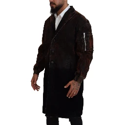 Brown Full Button Men Long Coat Cotton Jacket