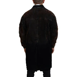 Brown Full Button Men Long Coat Cotton Jacket