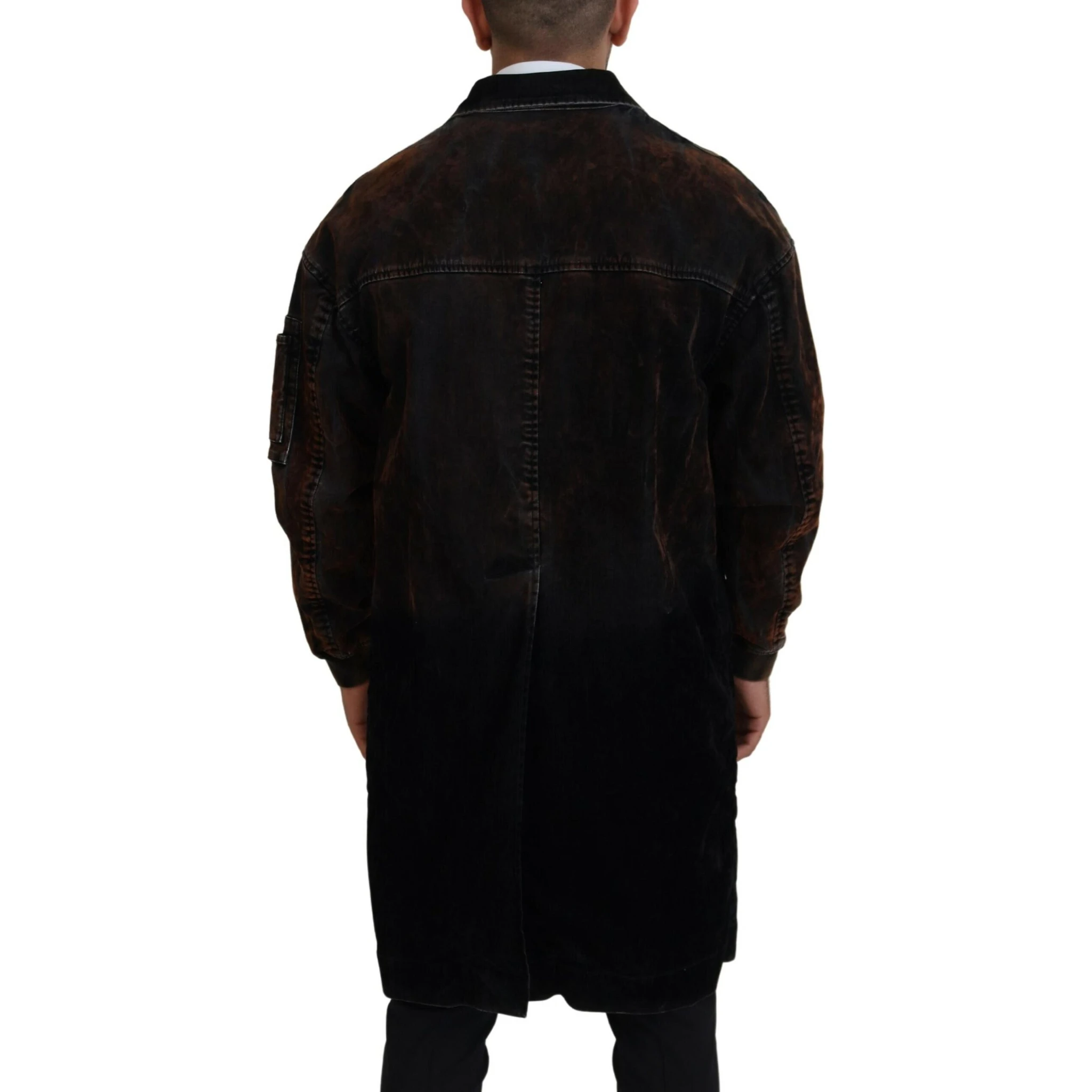 Brown Full Button Men Long Coat Cotton Jacket