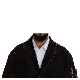 Brown Full Button Men Long Coat Cotton Jacket