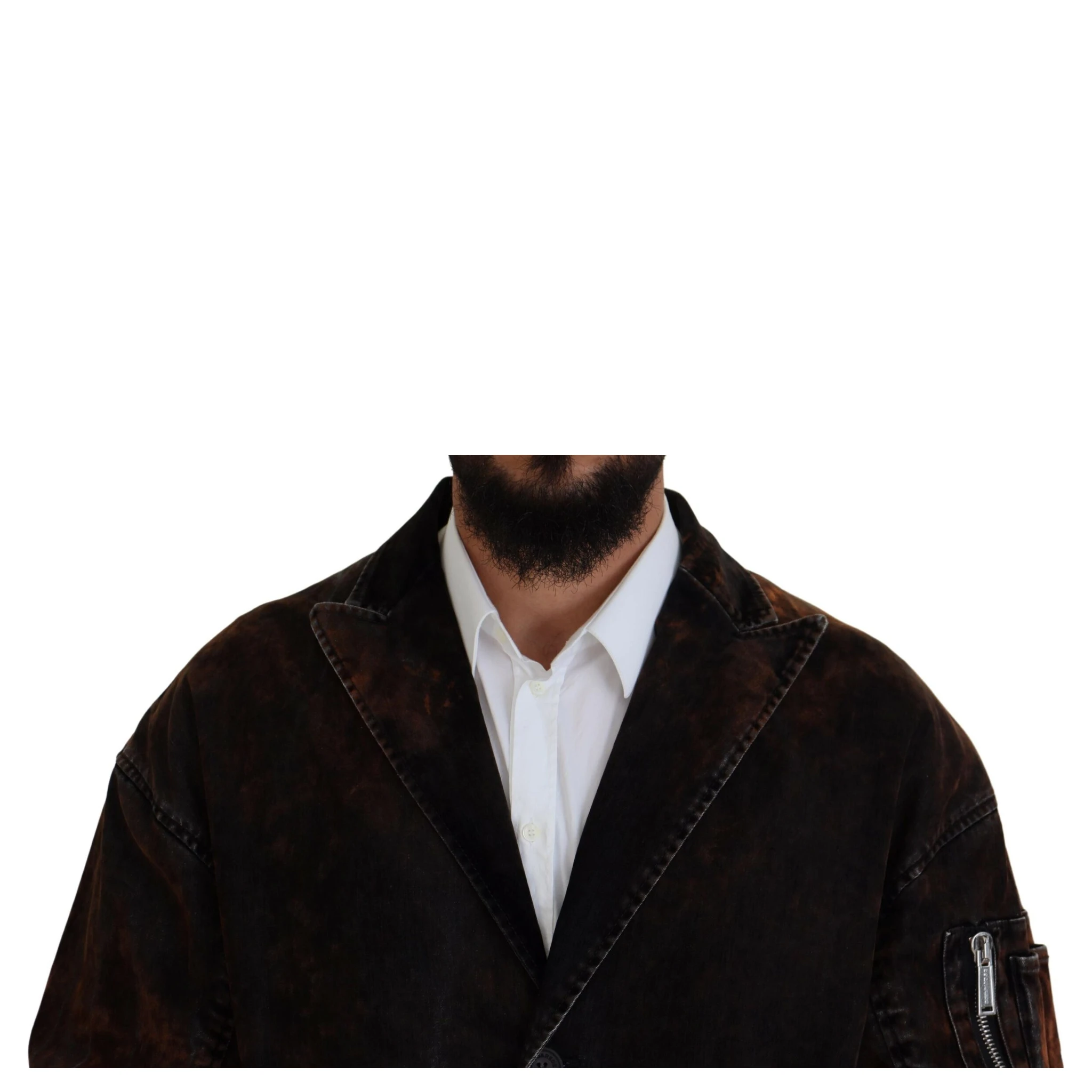 Brown Full Button Men Long Coat Cotton Jacket