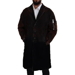 Brown Full Button Men Long Coat Cotton Jacket