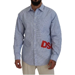 Blue Stripes Logo Print Long Sleeves Formal Shirt