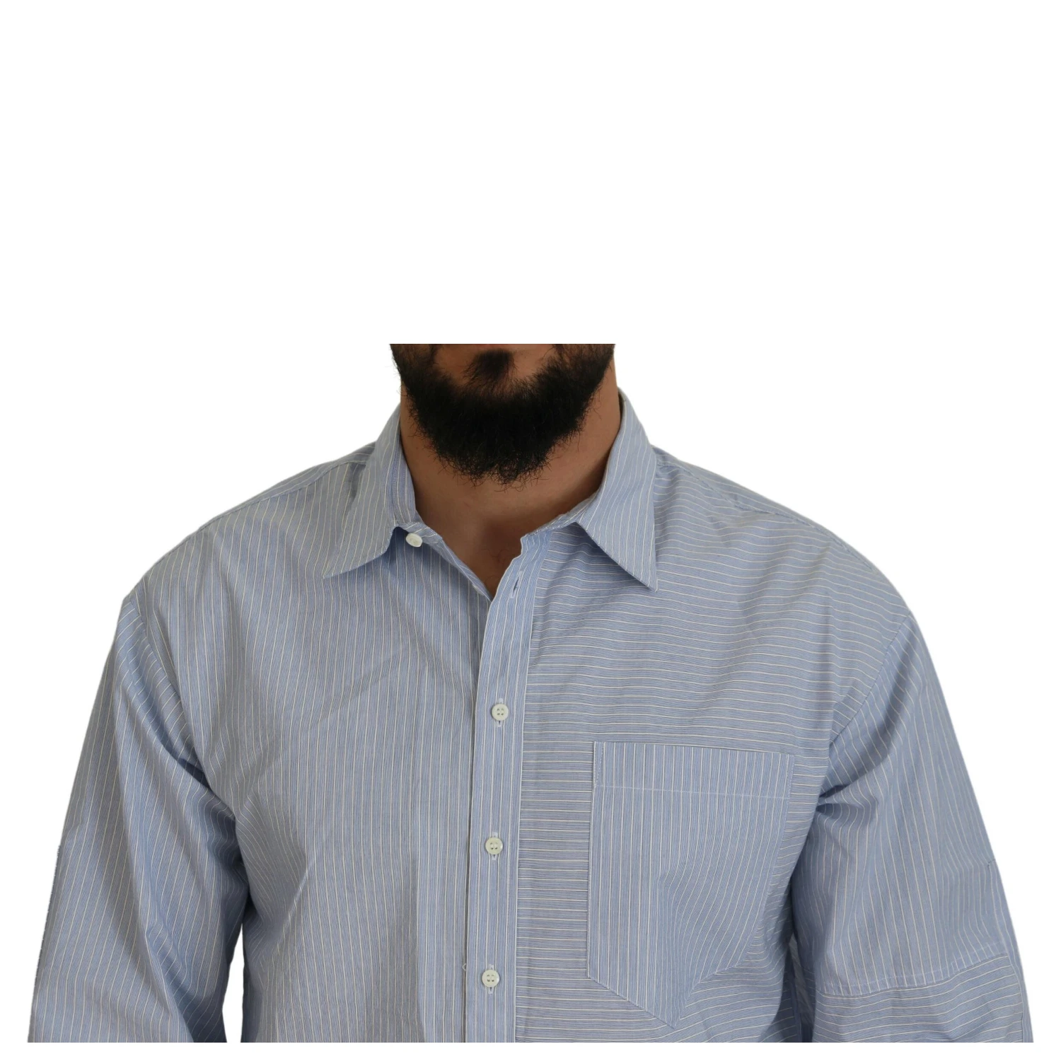 Blue Stripes Logo Print Long Sleeves Formal Shirt
