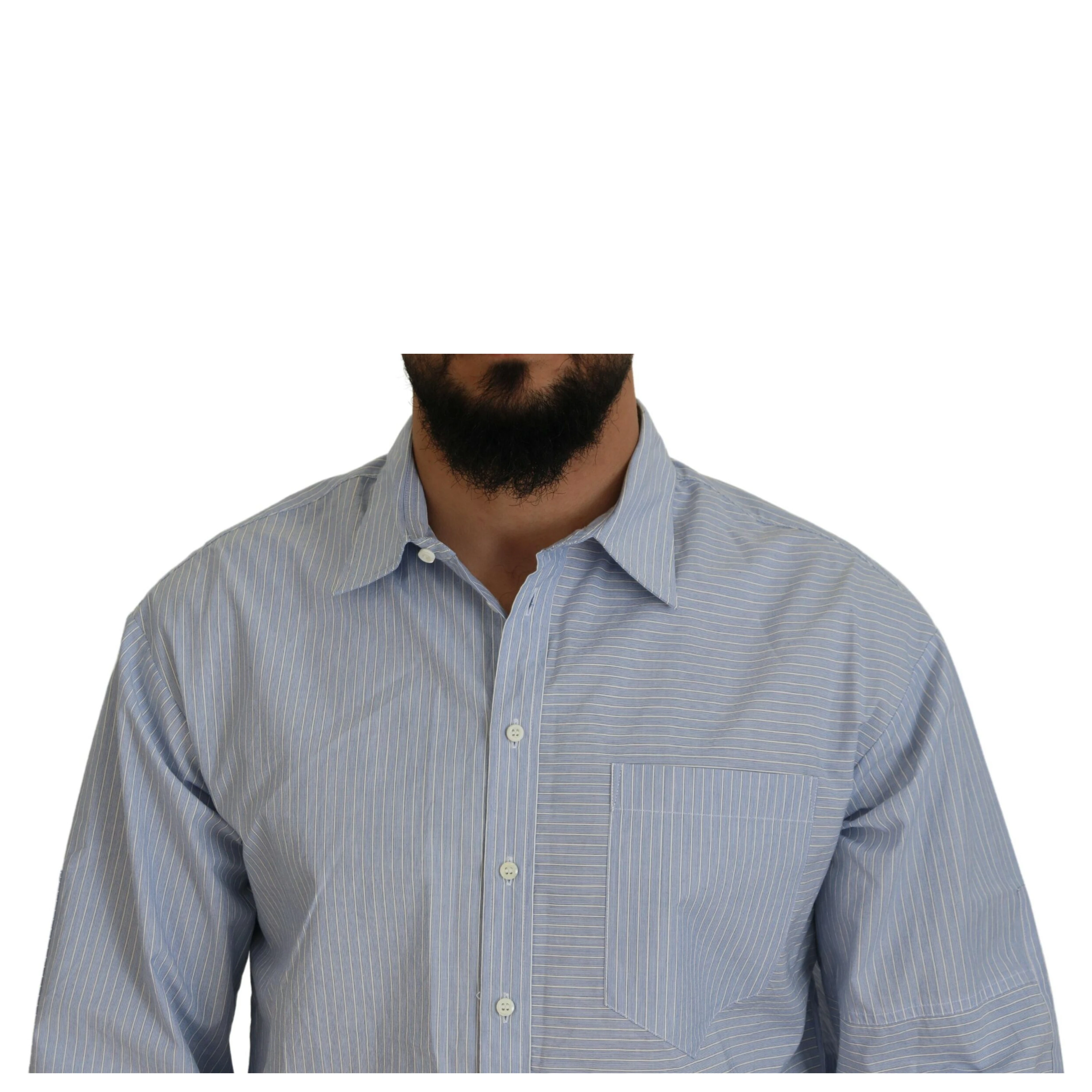 Blue Stripes Logo Print Long Sleeves Formal Shirt