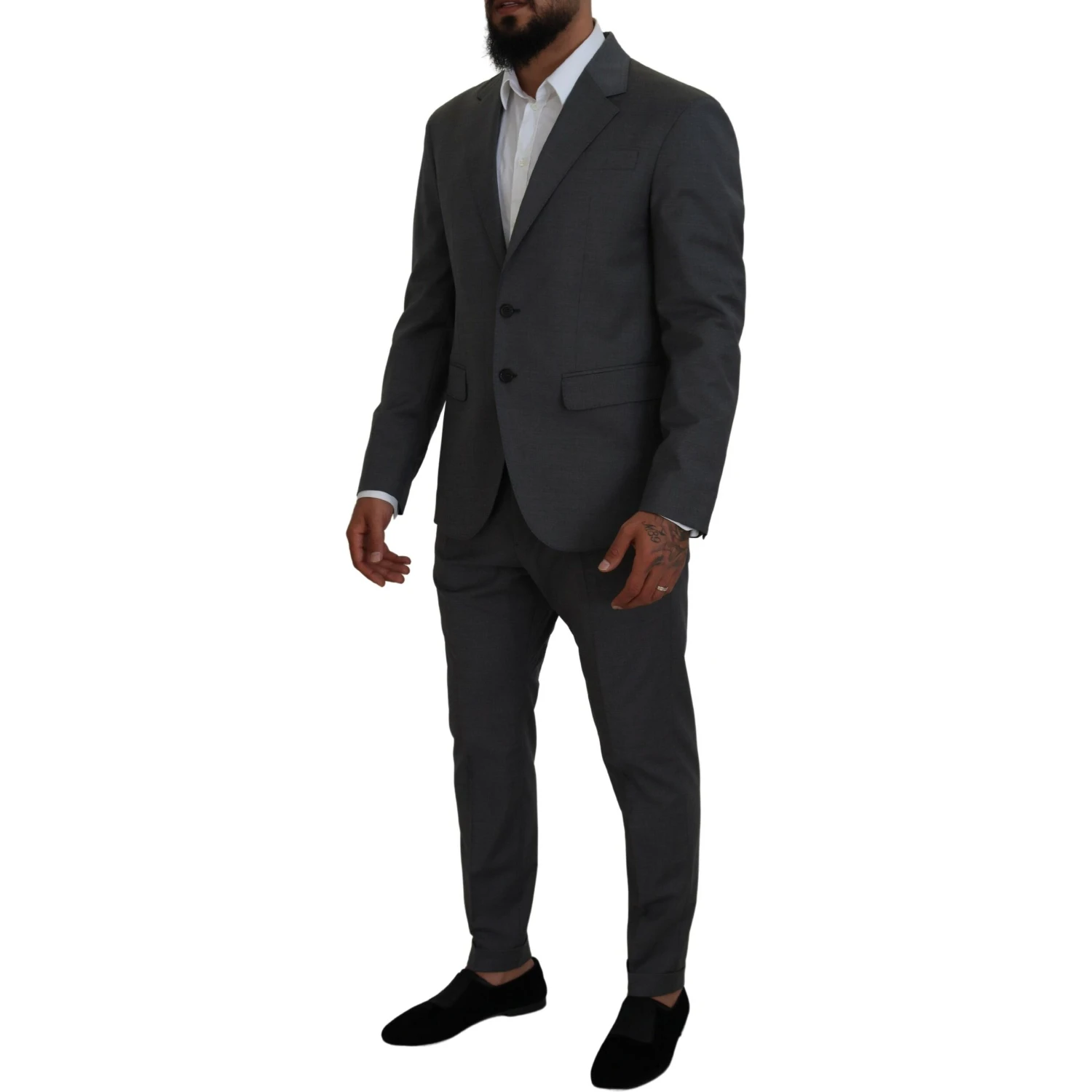 Gray Wool Single Breasted 2 Piece CIPRO Suit