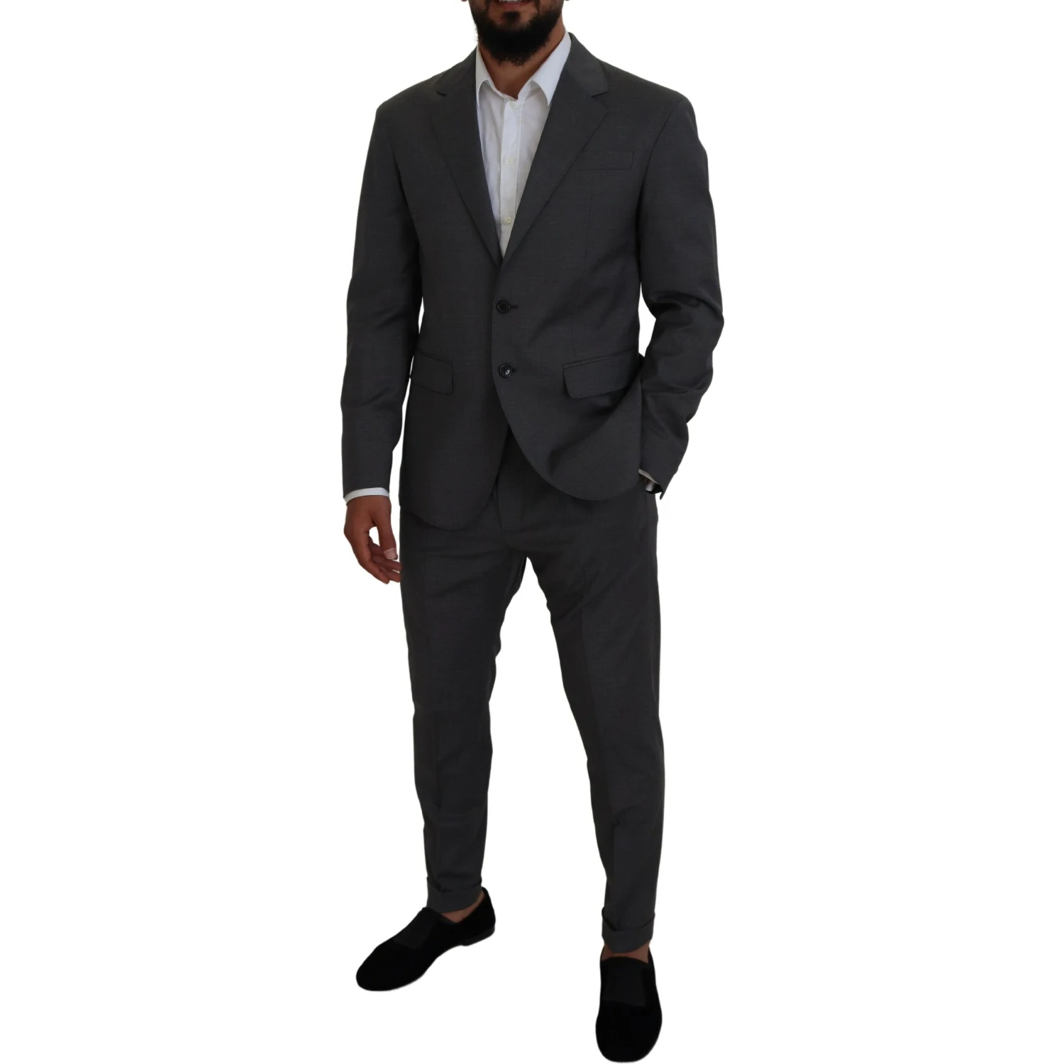 Gray Wool Single Breasted 2 Piece CIPRO Suit