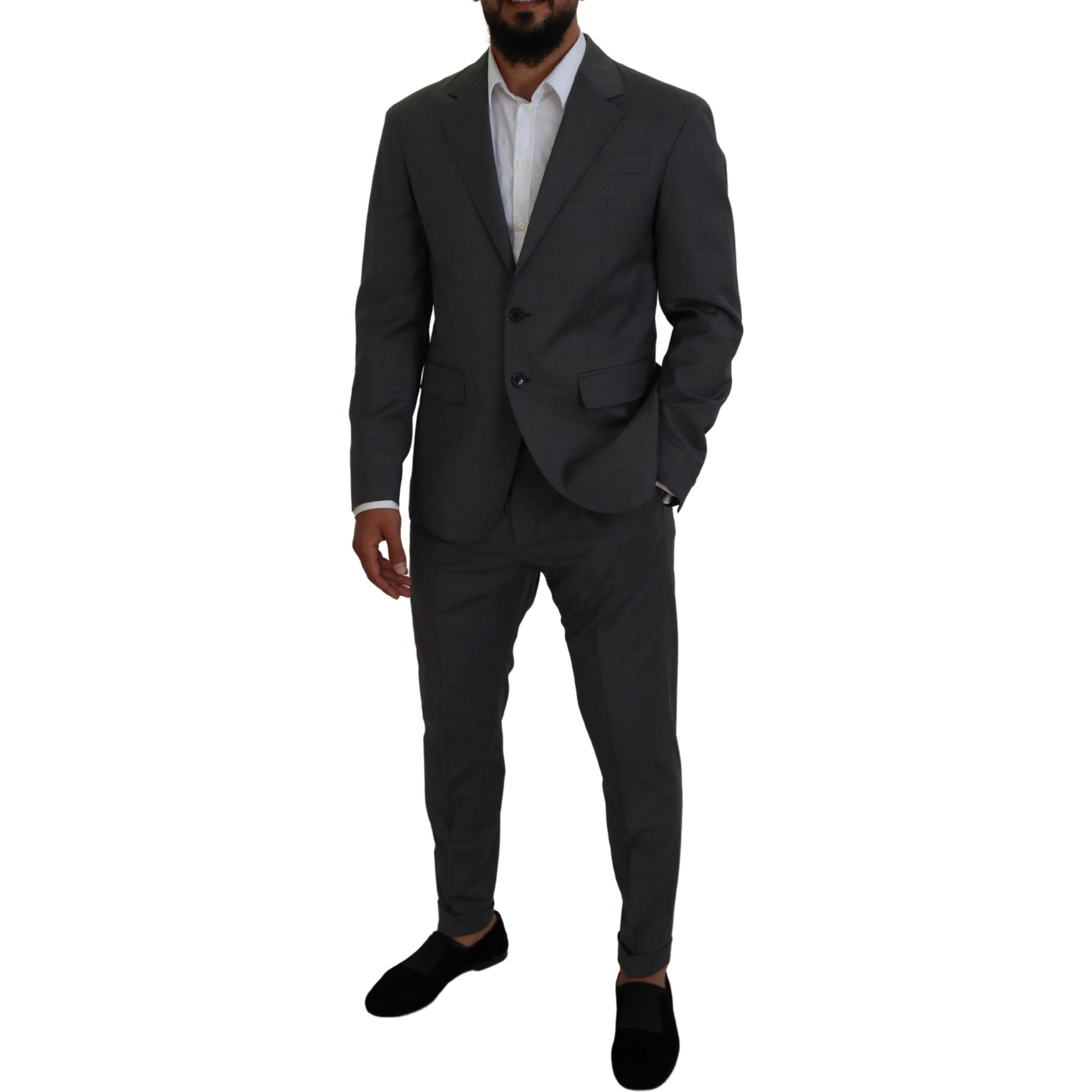 Gray Wool Single Breasted 2 Piece CIPRO Suit