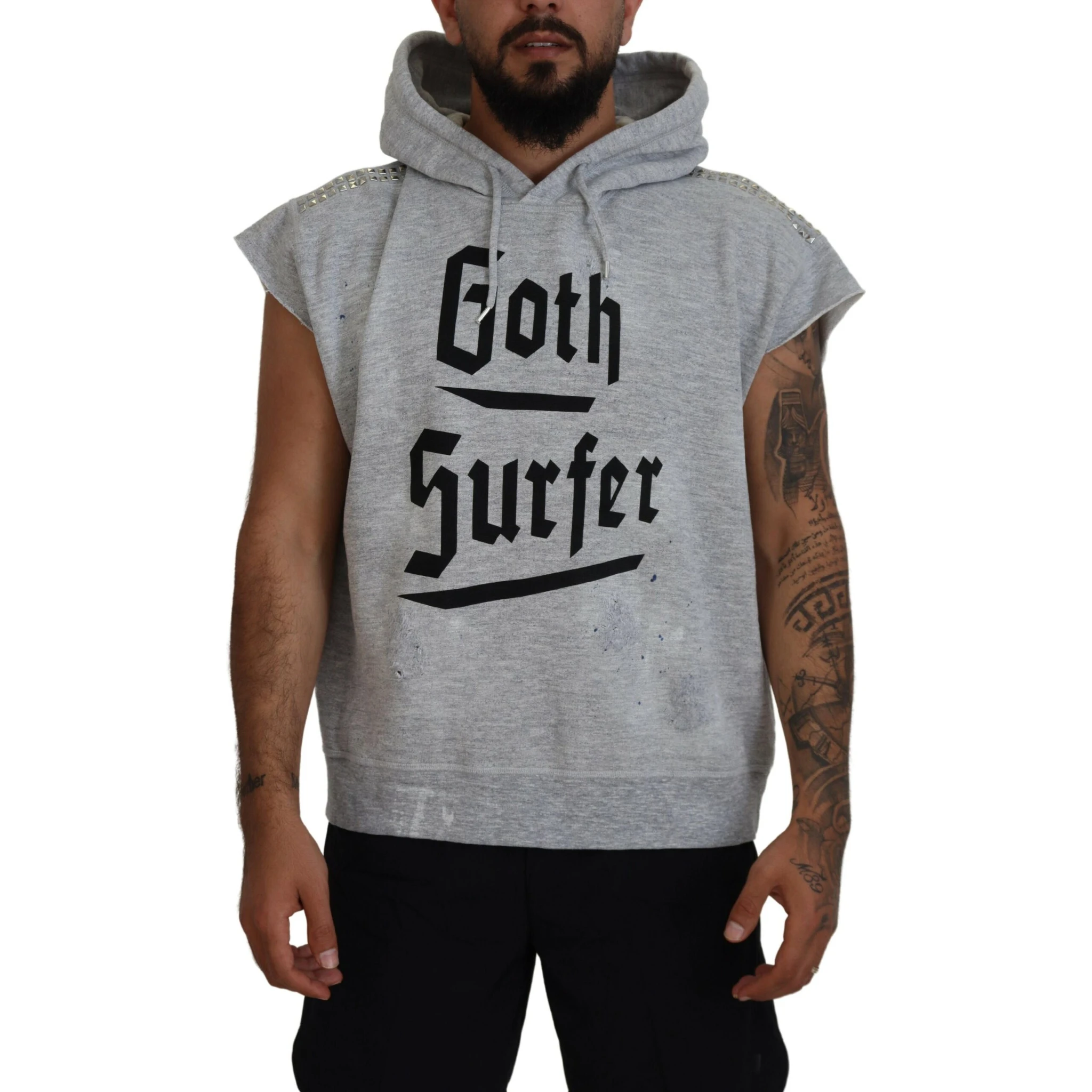 Light Gray Cotton Short Sleeves Hooded T-shirt