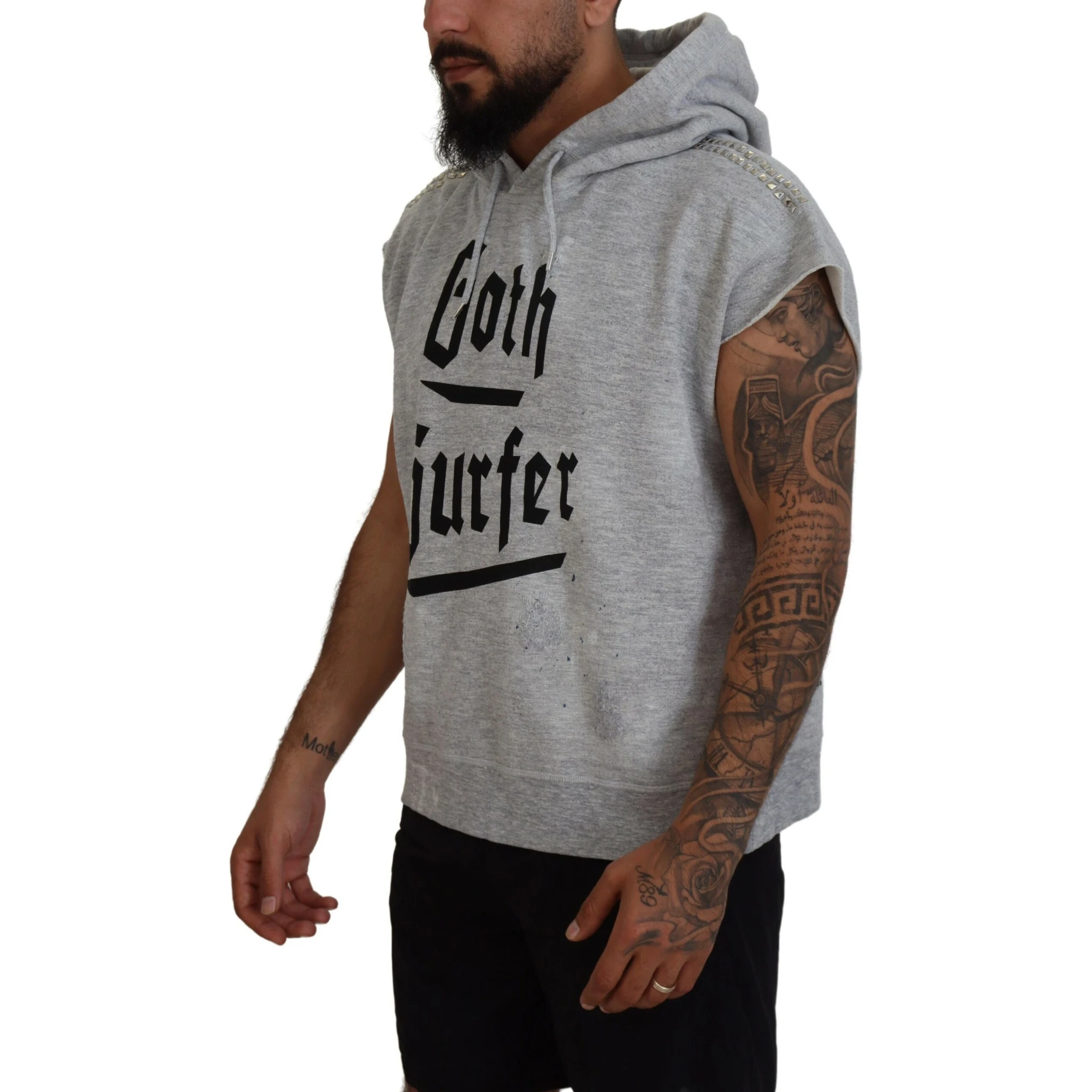 Light Gray Cotton Short Sleeves Hooded T-shirt