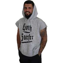 Light Gray Cotton Short Sleeves Hooded T-shirt