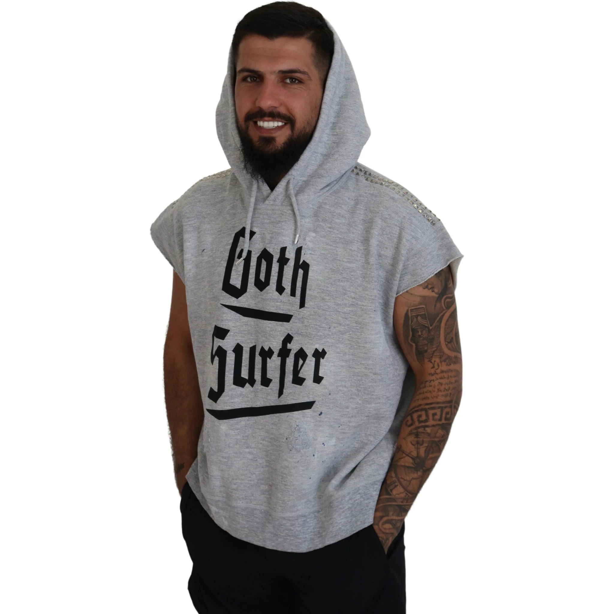 Light Gray Cotton Short Sleeves Hooded T-shirt