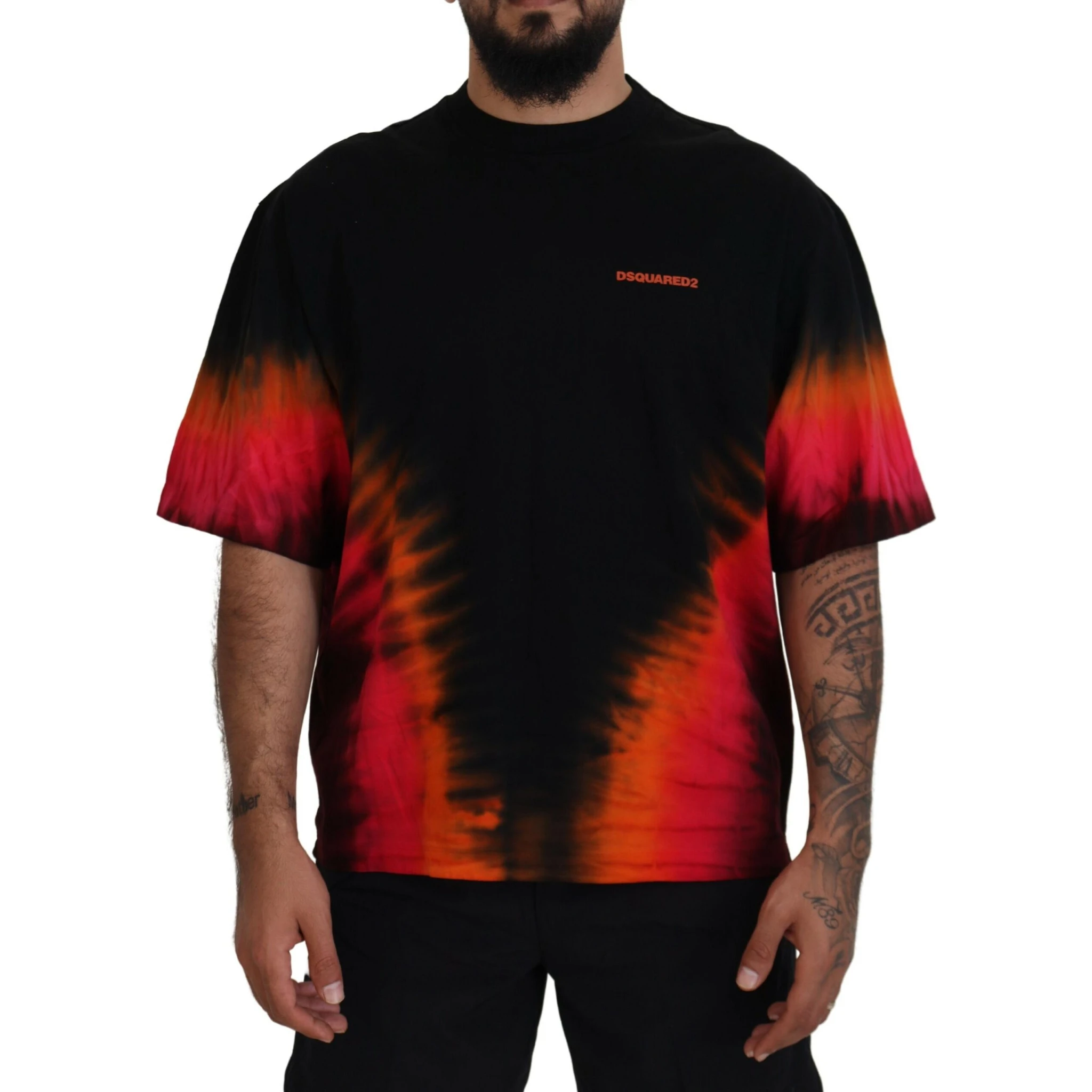 Black Orange Cotton Short Sleeves Crewneck T-shirt