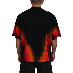 Black Orange Cotton Short Sleeves Crewneck T-shirt