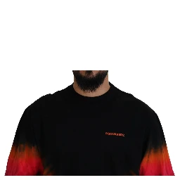 Black Orange Cotton Short Sleeves Crewneck T-shirt