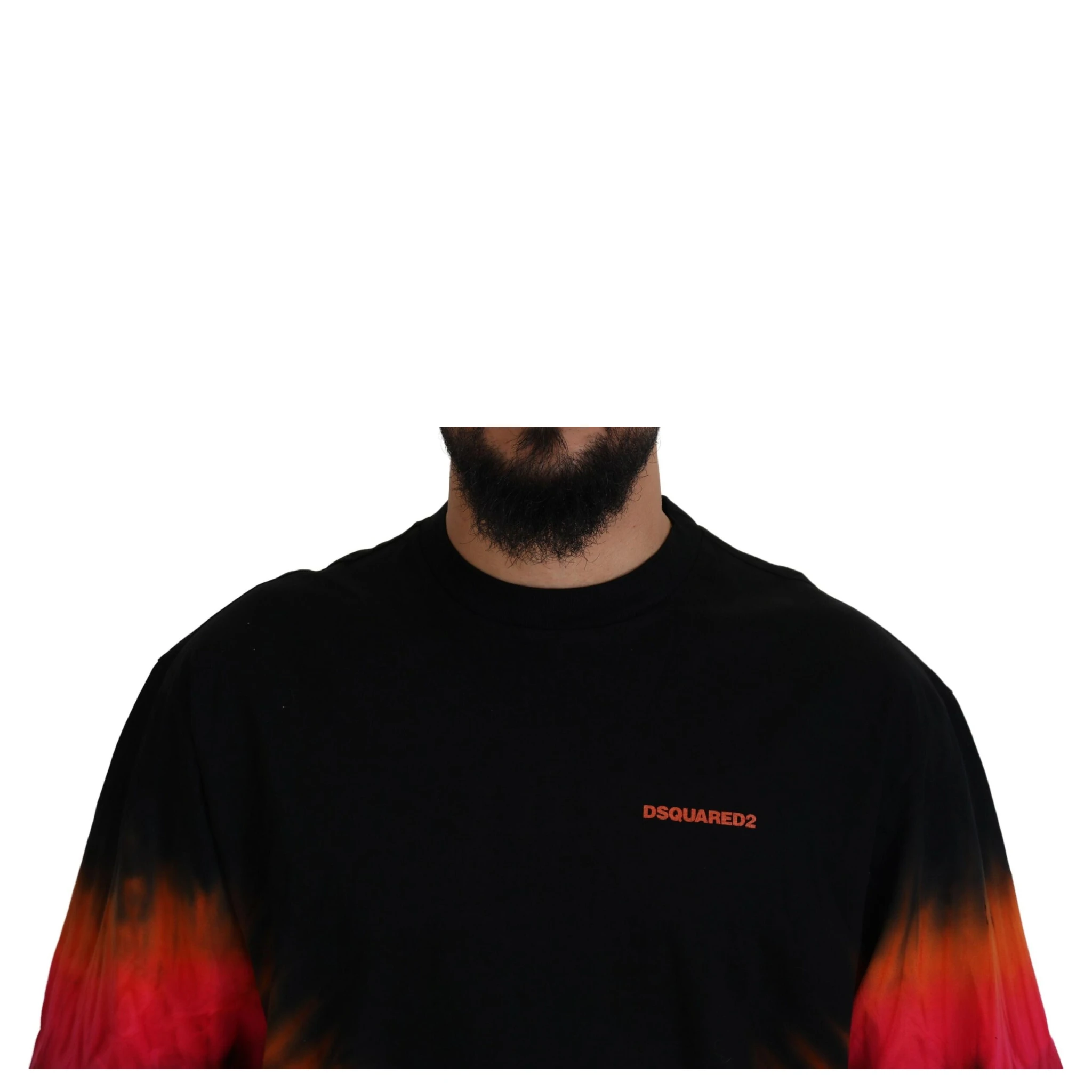 Black Orange Cotton Short Sleeves Crewneck T-shirt