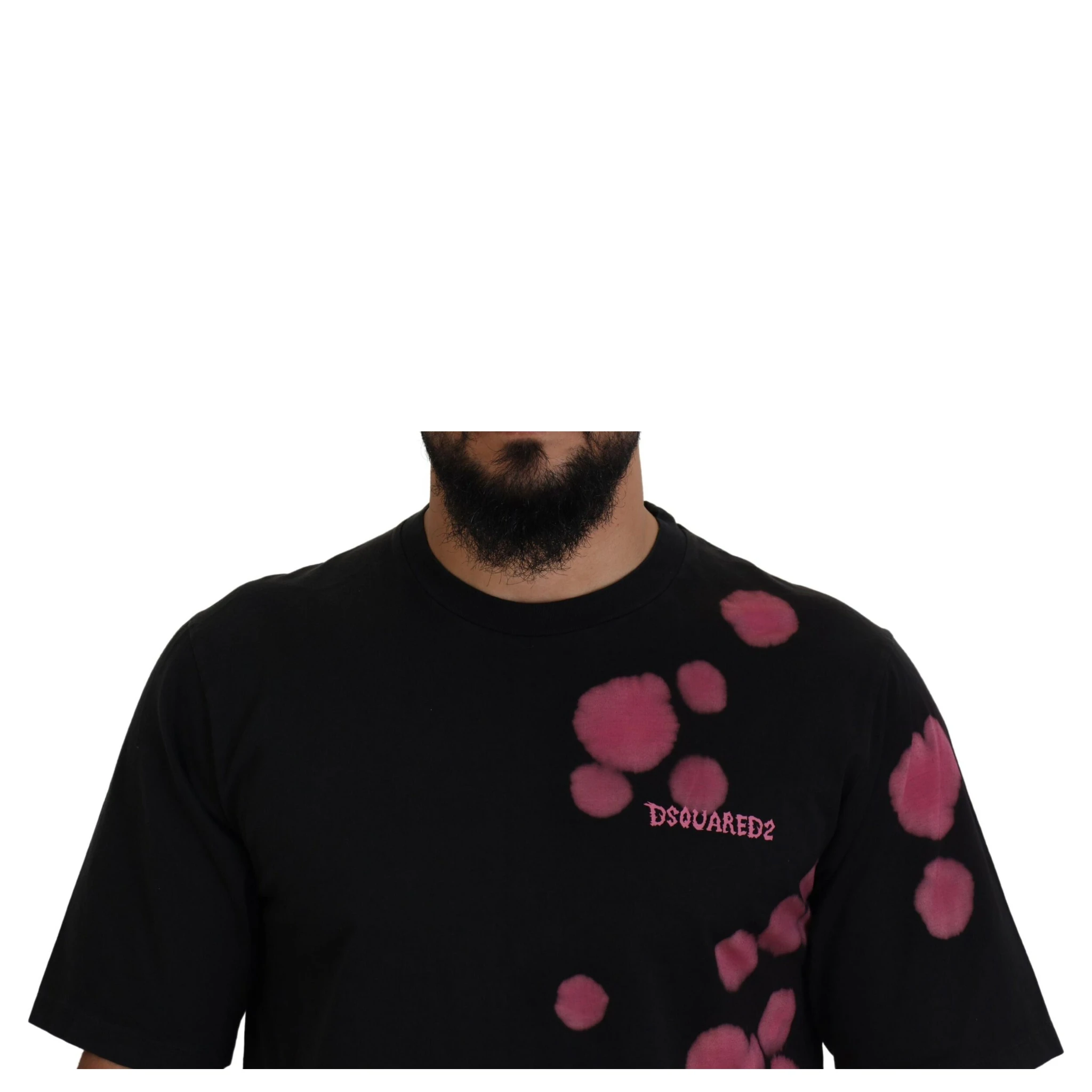 Black Pink Cotton Short Sleeves Crewneck T-shirt