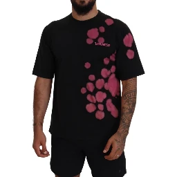 Black Pink Cotton Short Sleeves Crewneck T-shirt