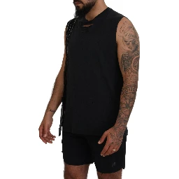 Black Chain Embellished Sleeveless Men Tank T-shirt