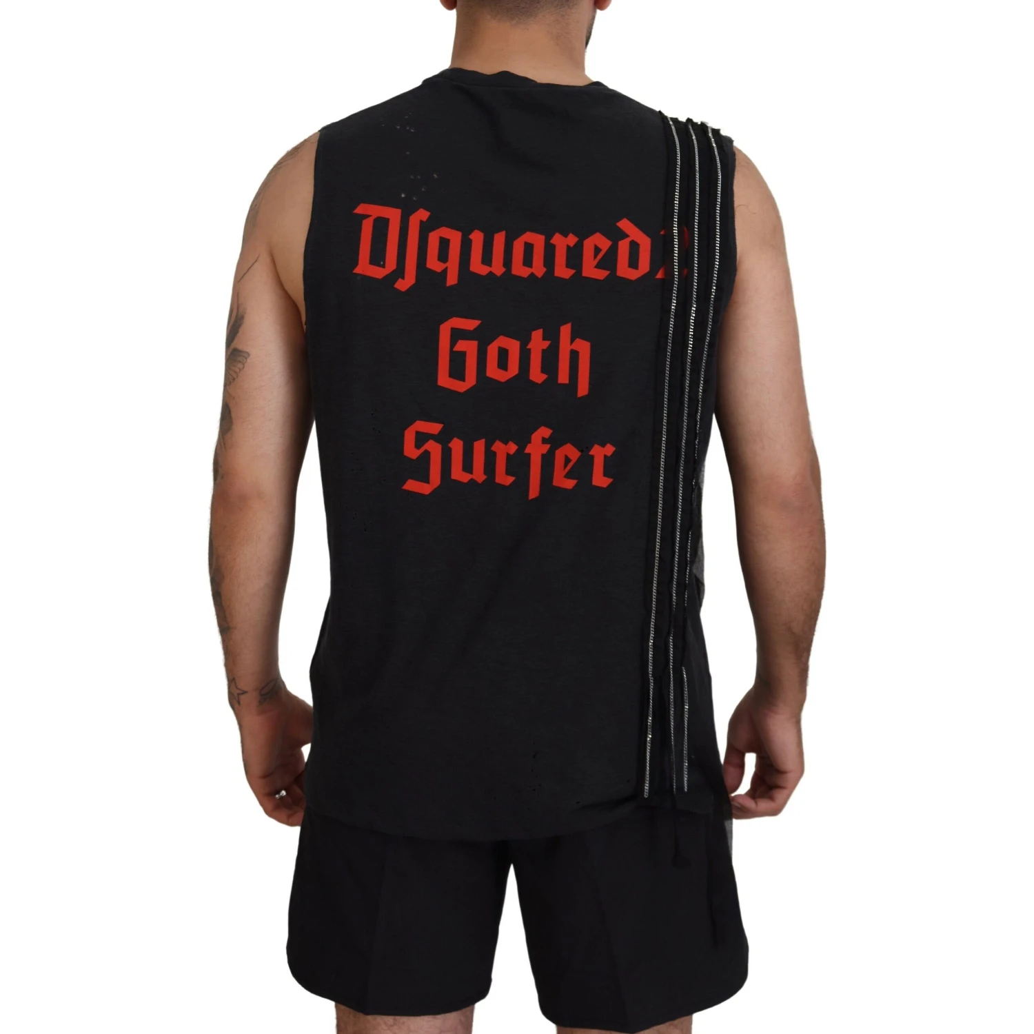 Black Chain Embellished Sleeveless Men Tank T-shirt