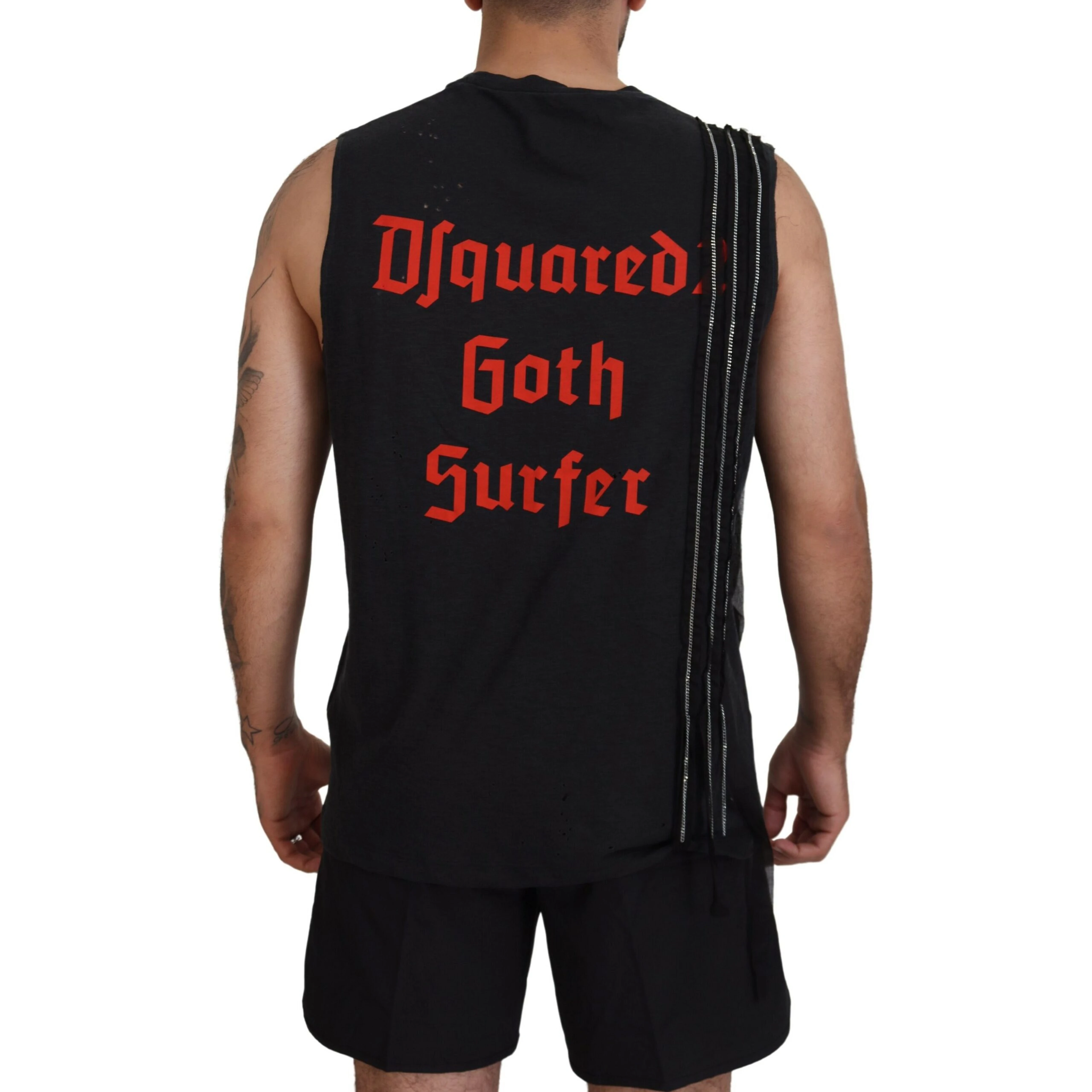 Black Chain Embellished Sleeveless Men Tank T-shirt