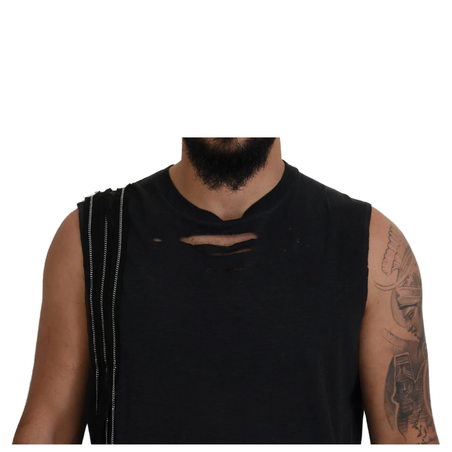 Black Chain Embellished Sleeveless Men Tank T-shirt