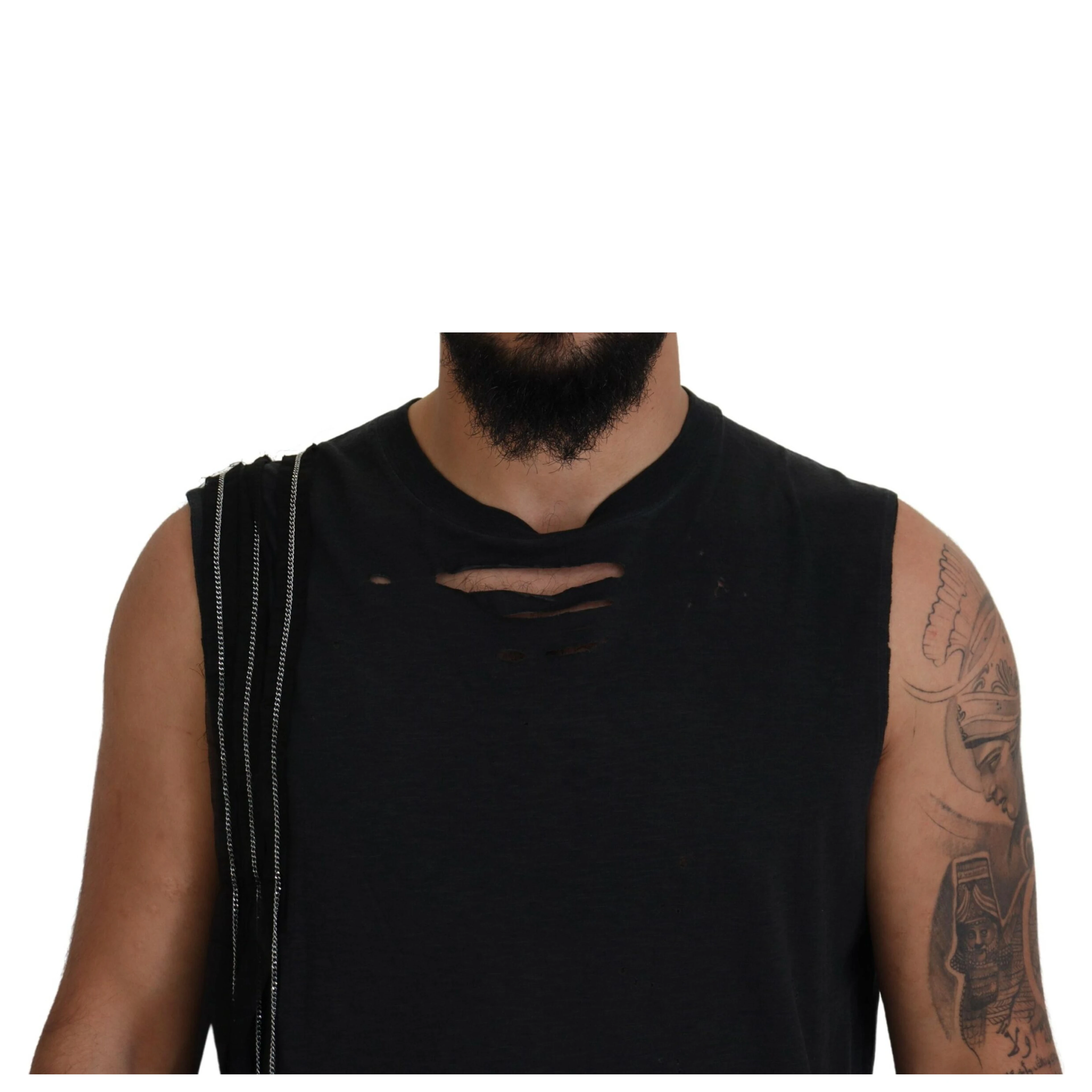 Black Chain Embellished Sleeveless Men Tank T-shirt
