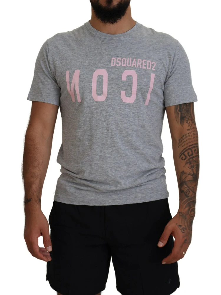 Gray Logo Cotton Short Sleeves Crewneck T-shirt
