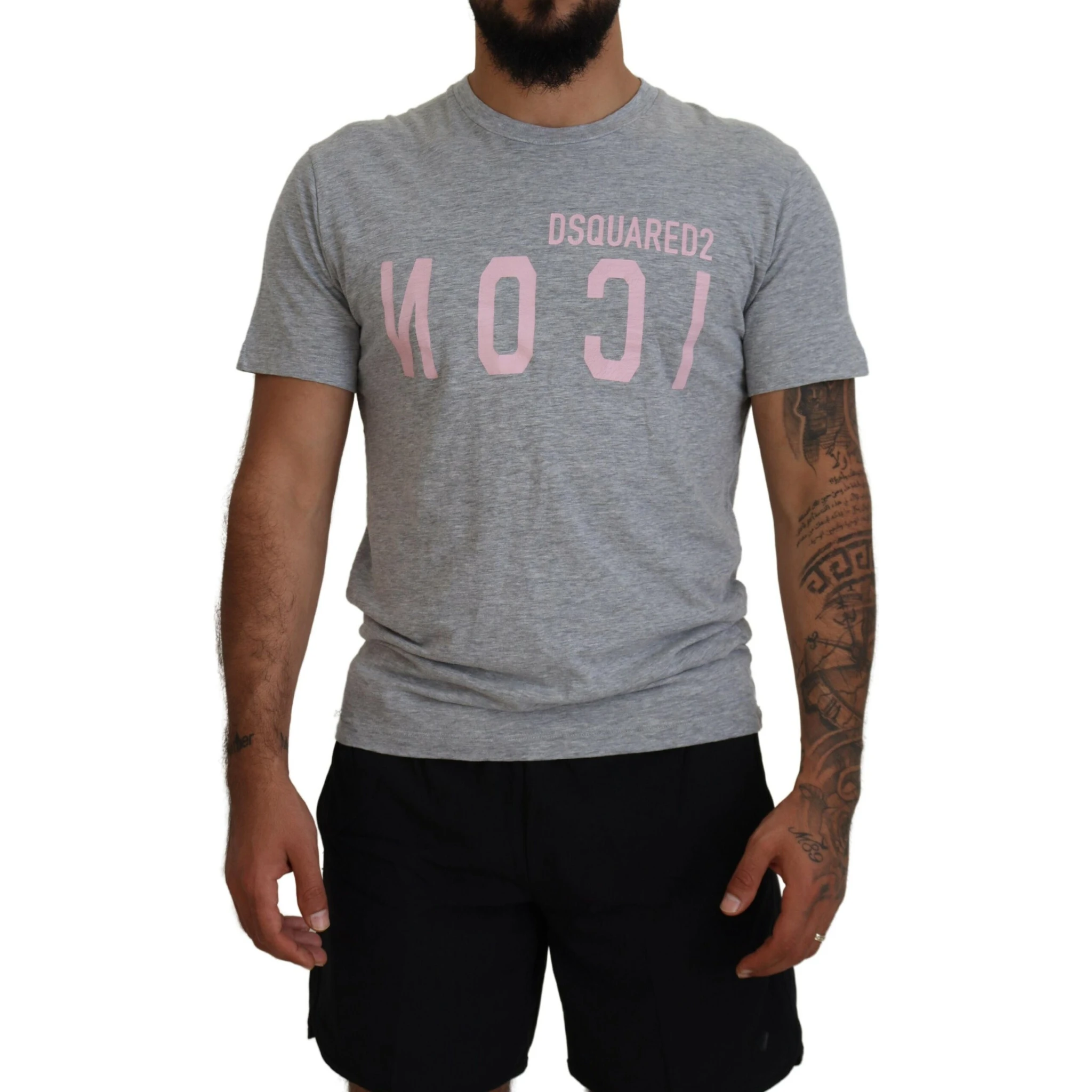 Gray Logo Cotton Short Sleeves Crewneck T-shirt
