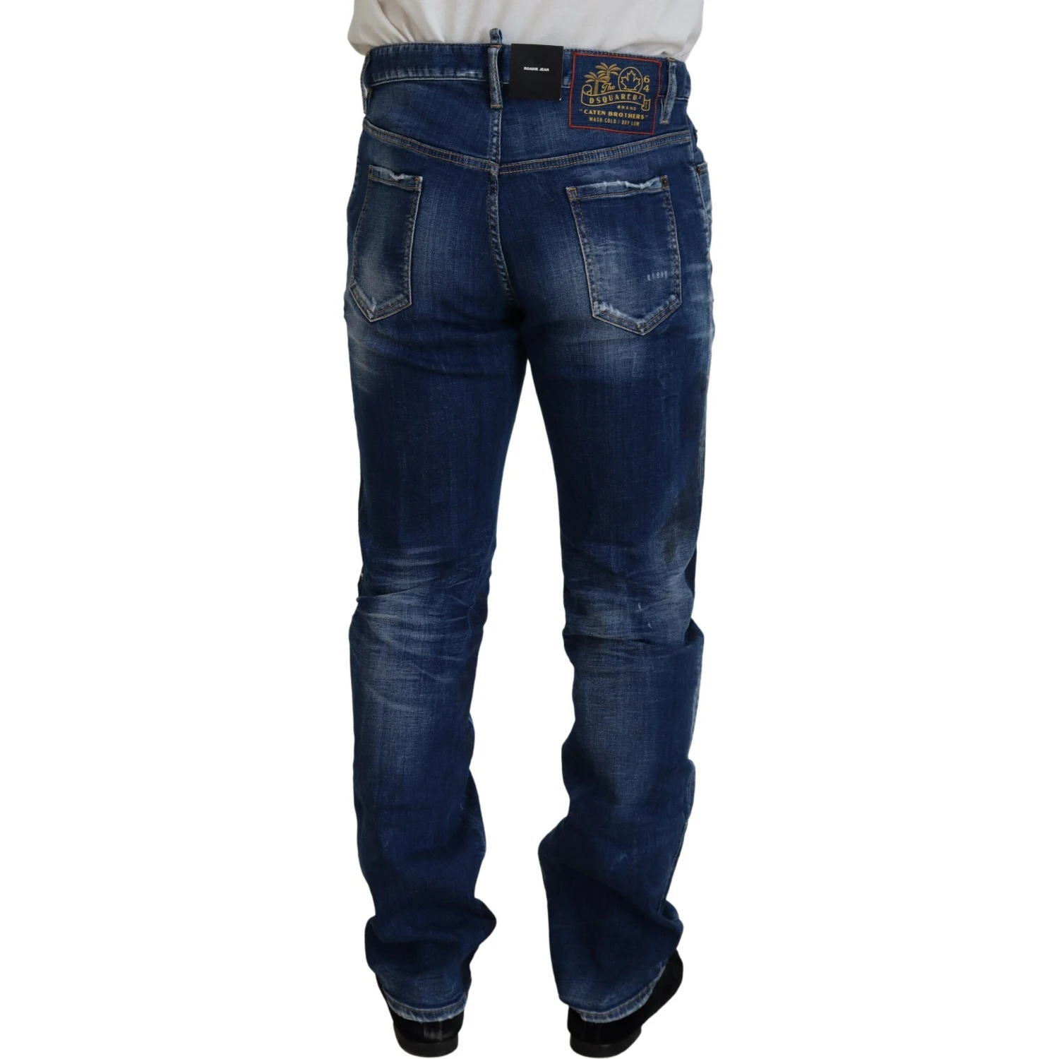 Blue Washed Patchwork Straight Fit Denim Jeans