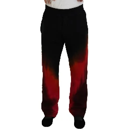 Black Red Cotton Logo Print Casual Pants