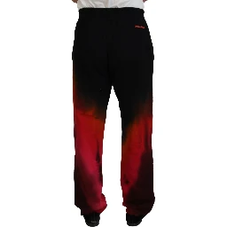 Black Red Cotton Logo Print Casual Pants