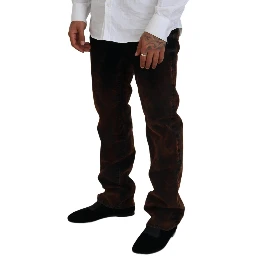 Brown Washed Cotton Straight Fit Casual Denim Jeans