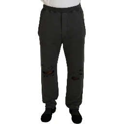 Dark Gray Cotton Men Casual Tattered Pants