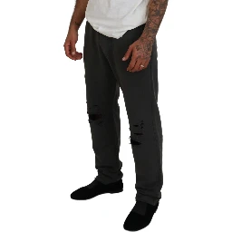 Dark Gray Cotton Men Casual Tattered Pants