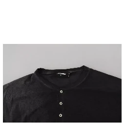 Black Cotton Linen Long Sleeves Pullover Sweater