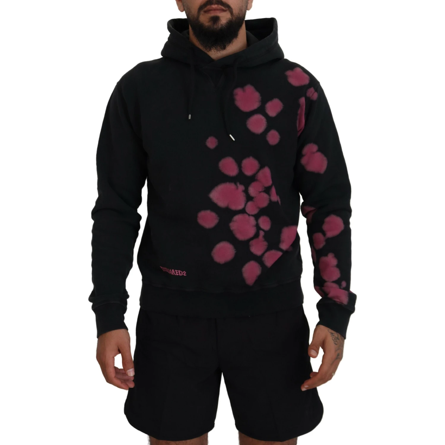 Black Tie Dye Cotton Hooded Sweatshirt Sweater