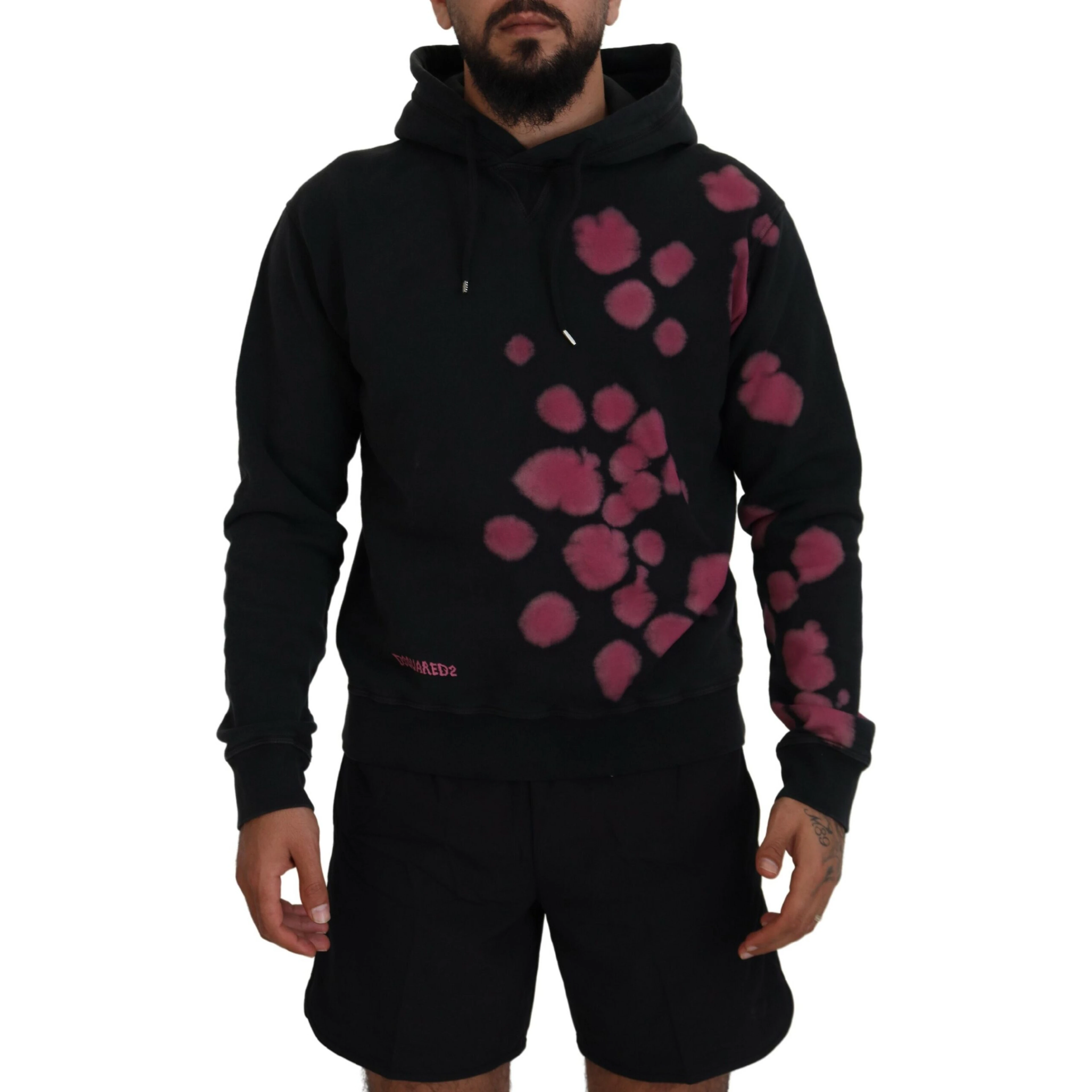 Black Tie Dye Cotton Hooded Sweatshirt Sweater