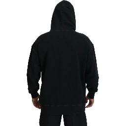 Black Cotton Hooded Printed Men Pullover Sweater