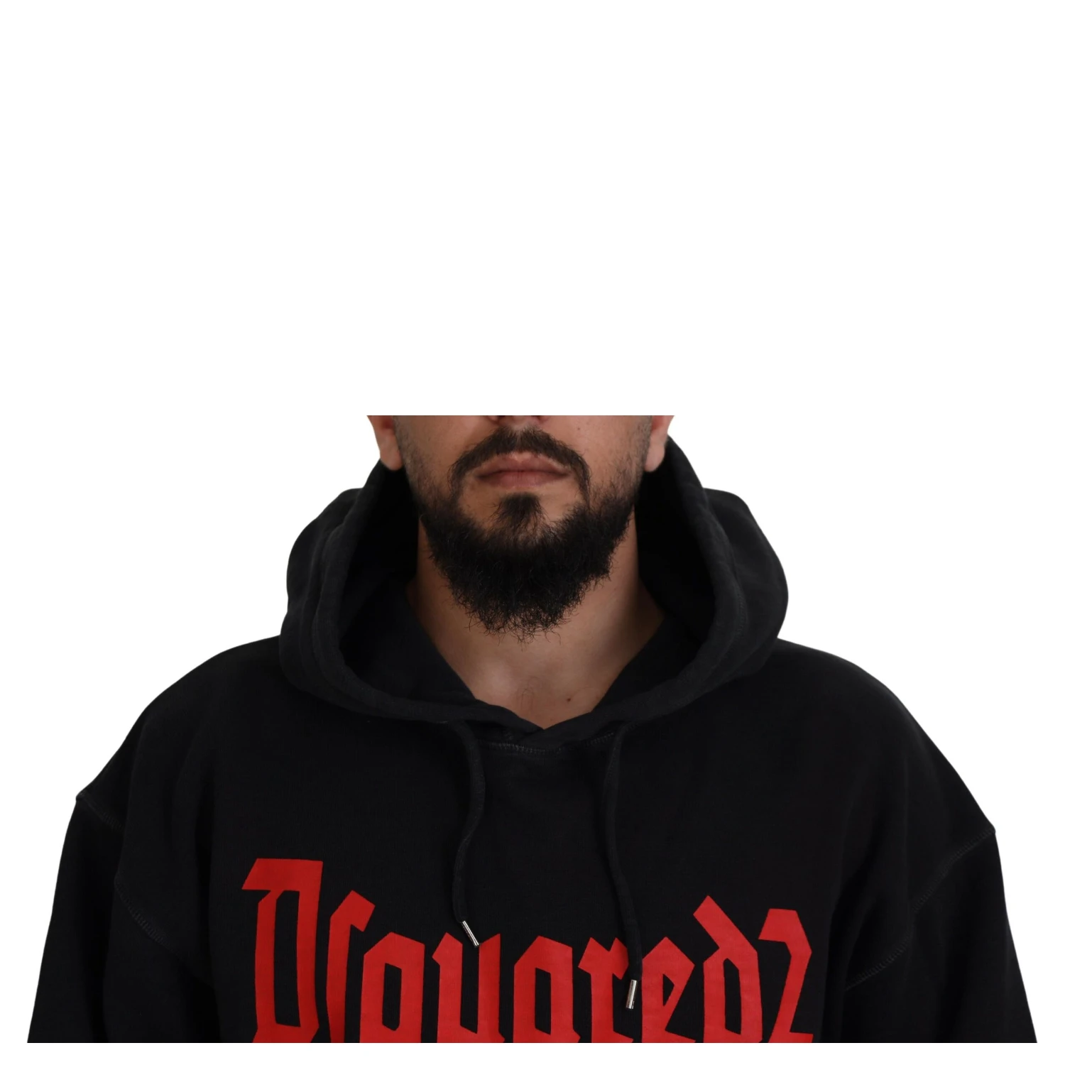 Black Cotton Hooded Printed Men Pullover Sweater