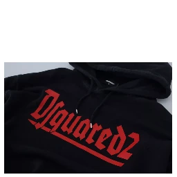 Black Cotton Hooded Printed Men Pullover Sweater