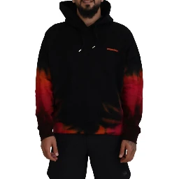Black Red Cotton Hooded Tie Dye Pullover Sweater