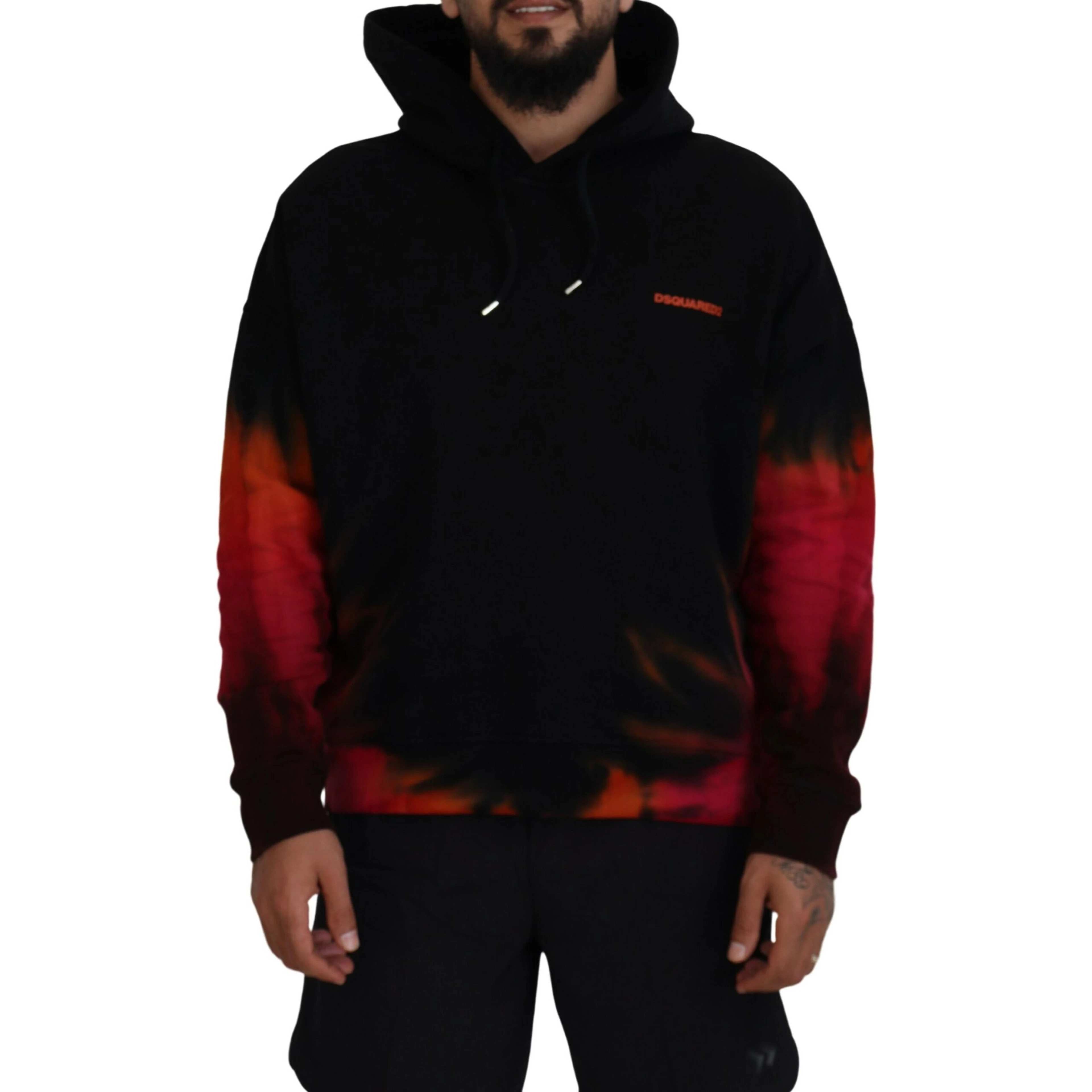Black Red Cotton Hooded Tie Dye Pullover Sweater