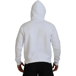 White Cotton Hooded Printed Men Pullover Sweater