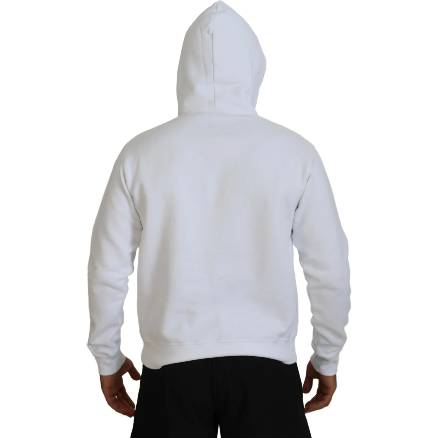 White Cotton Hooded Printed Men Pullover Sweater