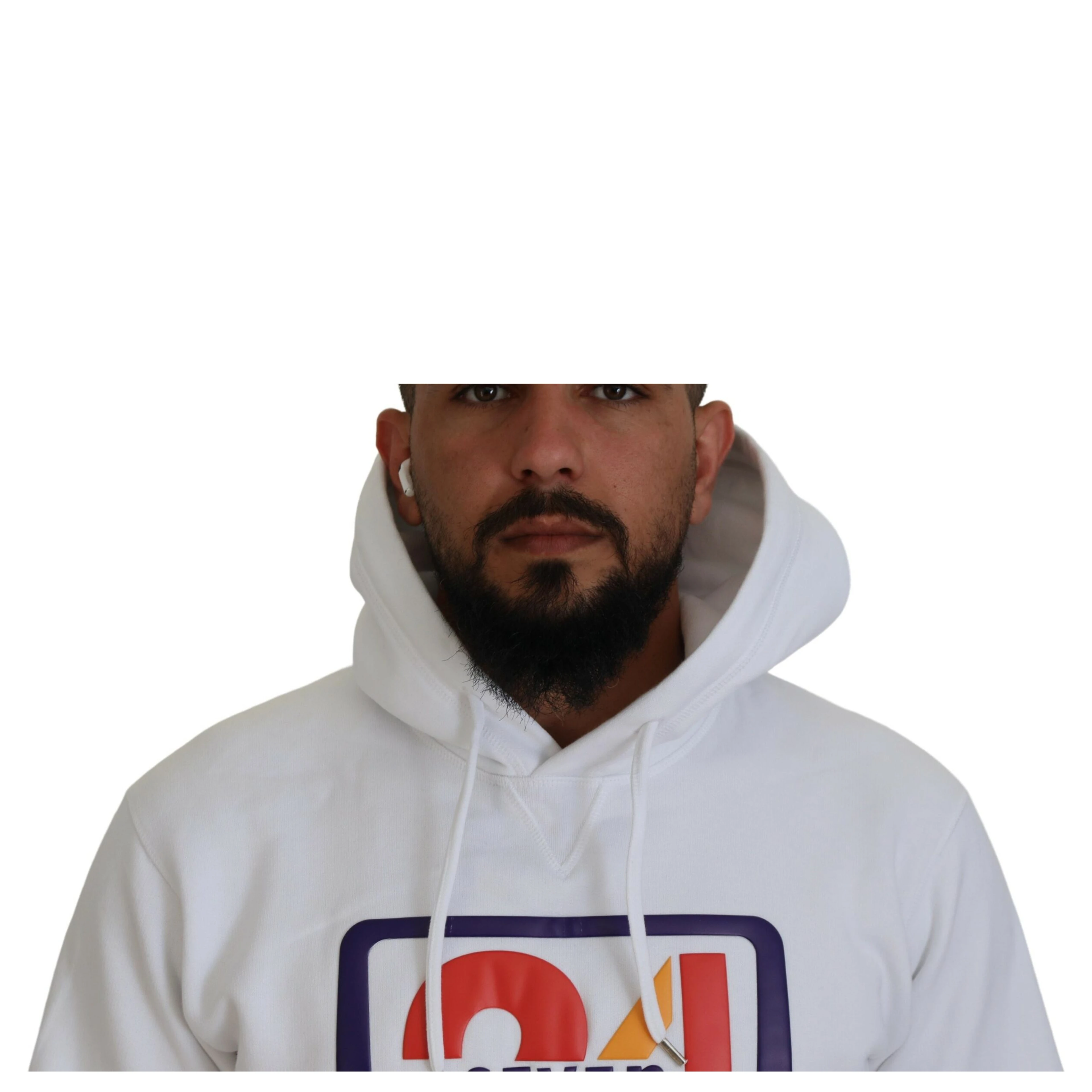 White Cotton Hooded Printed Men Pullover Sweater