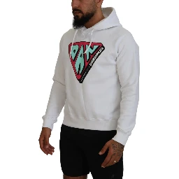 White Cotton Hooded Printed Pullover Sweater